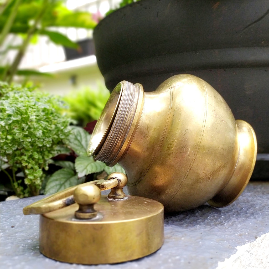 Vintage Brass Gangajal Vessel for Holy Ganges Water From The Himalayas. Height 15 cm