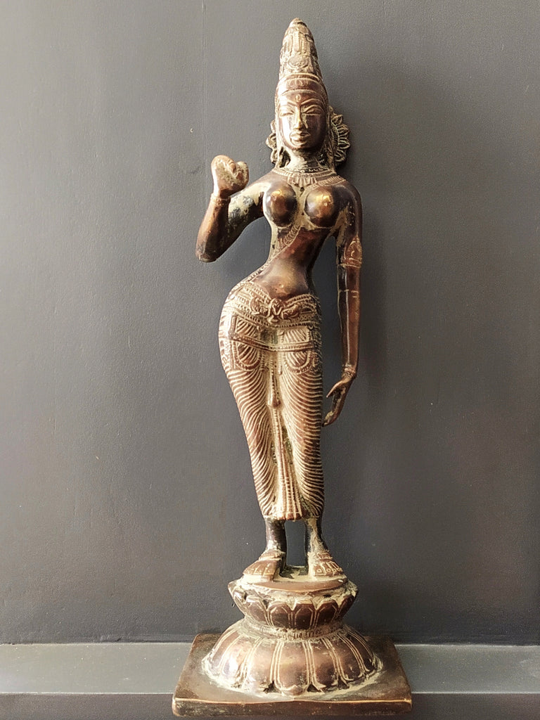 Vintage Divine Brass Sculpture Of Parvati - Goddess of Fertility, Love & Devotion. Height 33 cm