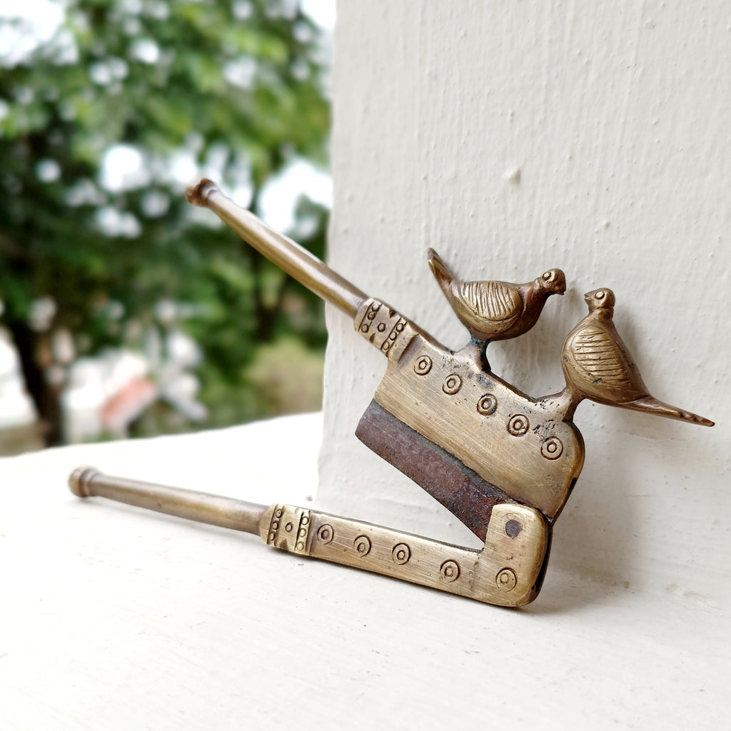 Vintage Mid century Design Brass Nut Cutter With Birds.  Length 14.5 cm x Height 7 cm