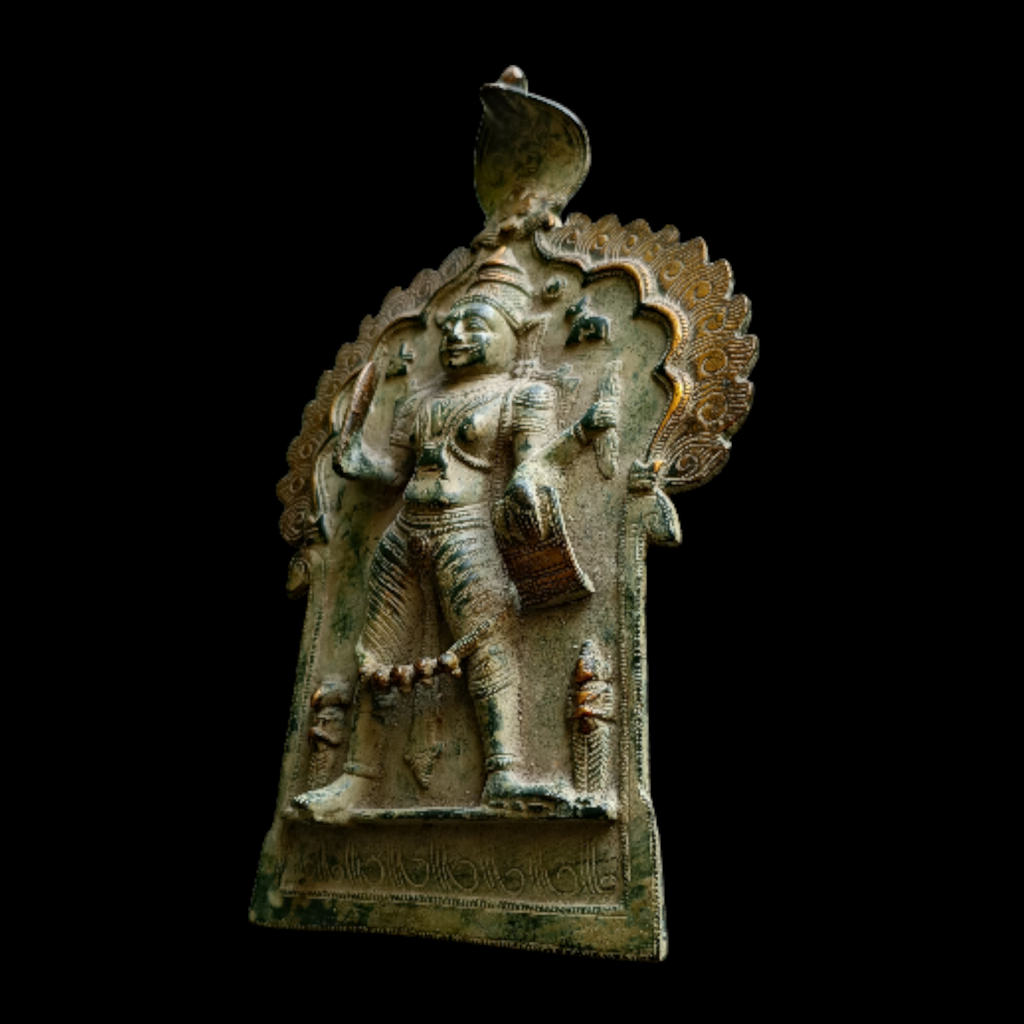 Vintage Brass Plaque of Veerabhadra | Shiva  - The Warrior. Height 29 cm x Width 19 cm