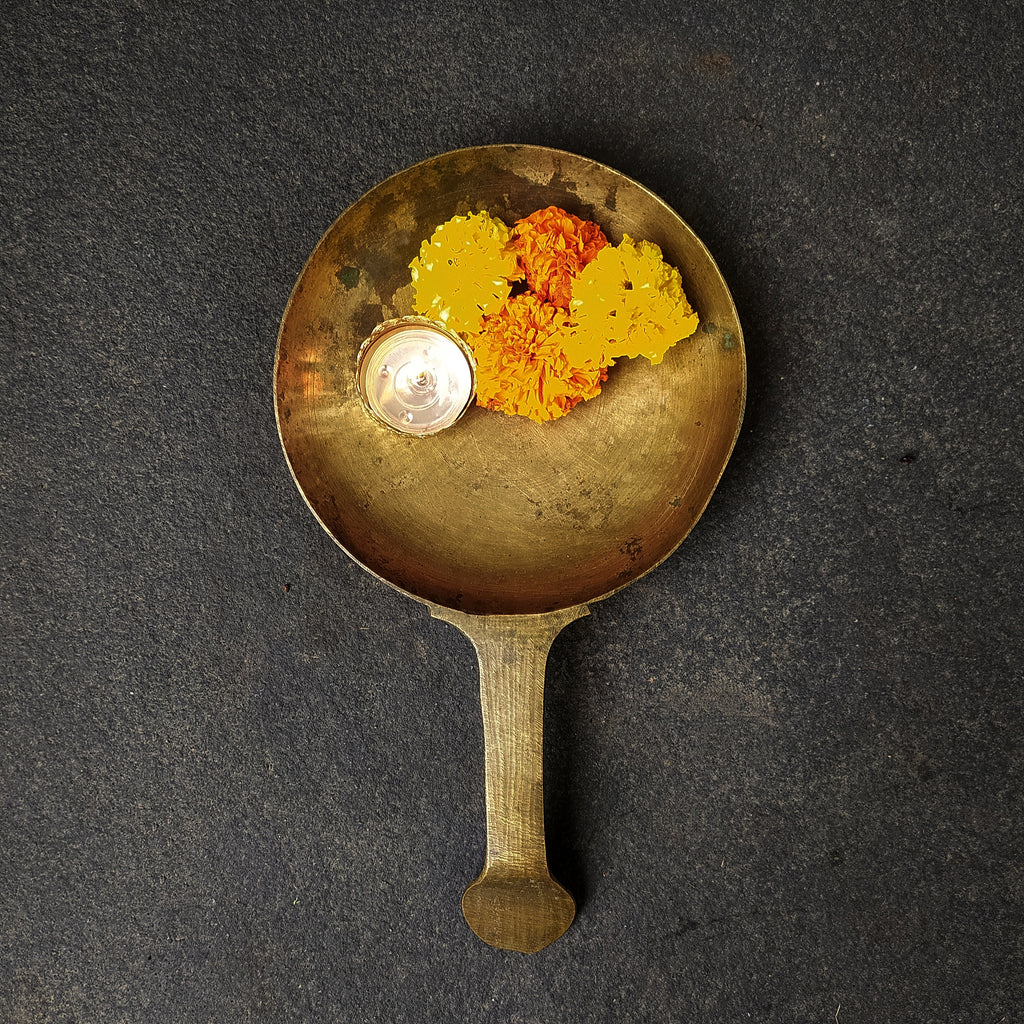 Vintage Pooja Karandi - A Kerala Tradition For Religious Rituals. Length 28 cm x Diameter 16 cm