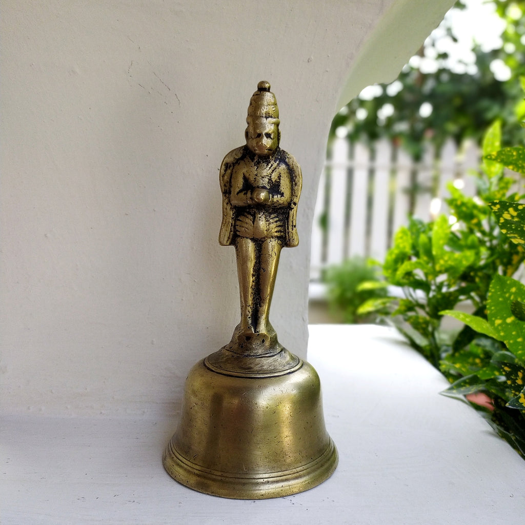 Vintage Brass Temple Bell Of Garuda - Hindu Demigod & Mount Of Lord Vishnu . Height 21 cm x Diameter 9.5 cm