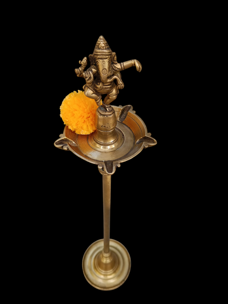 Divine Brass Oil Lamp With Ganesha - God Of Wisdom. Height 68 cm x Diameter 16 cm
