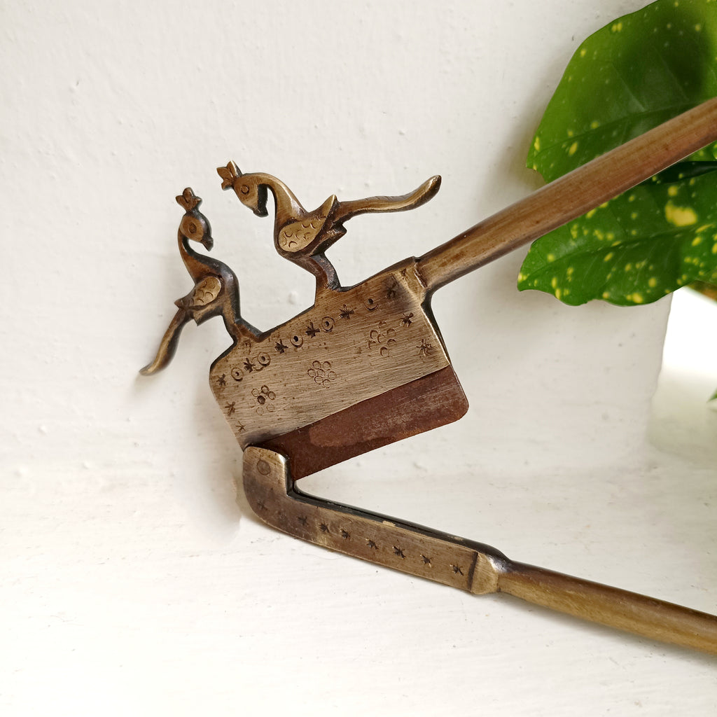 Vintage Brass Nut Cutter With Peacocks. Length 16 cm x Height 8 cm