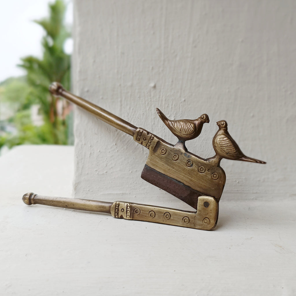Vintage Mid century Design Brass Nut Cutter With Birds.  Length 14.5 cm x Height 7 cm