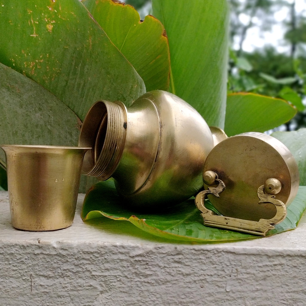 Traditional  Brass Gangajal Vessel for Holy Ganges Water From The Himalayas. Height 17 cm