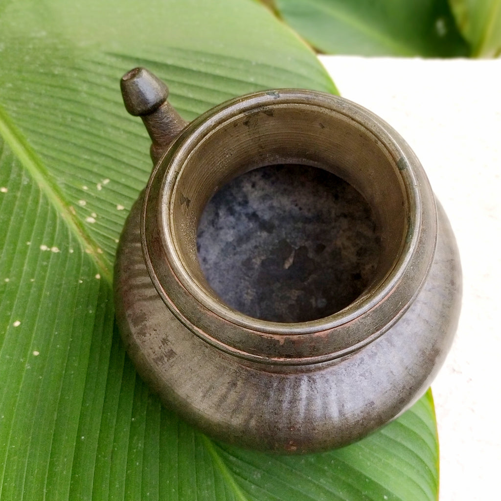 Vintage Brass Drinking Water Ribbed Lota | Vessel With Spout. Height 14.5 cm x Diameter 9 cm