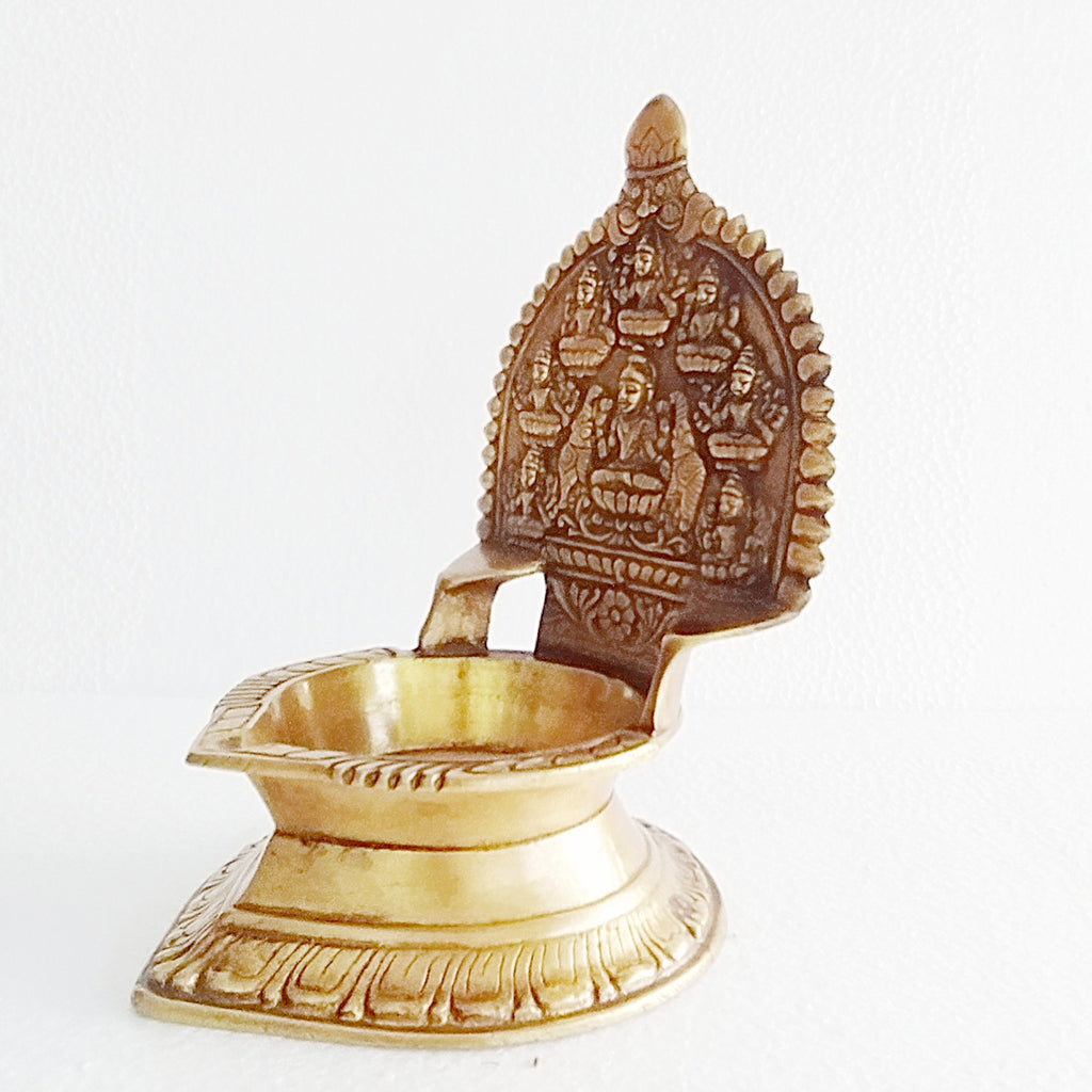 Traditional Ashtalakshmi Vilakku - Divine Brass Oil Lamp. Ht 18 cm x W 12 cm x L 14 cm