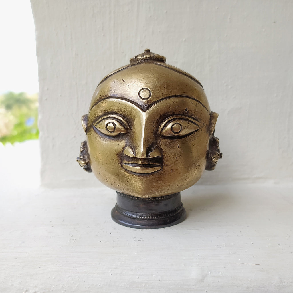 Vintage Brass Bust of Gangaur Gauri - Goddess of Fertility, Love & Devotion . H 11 cm x W 11 cm