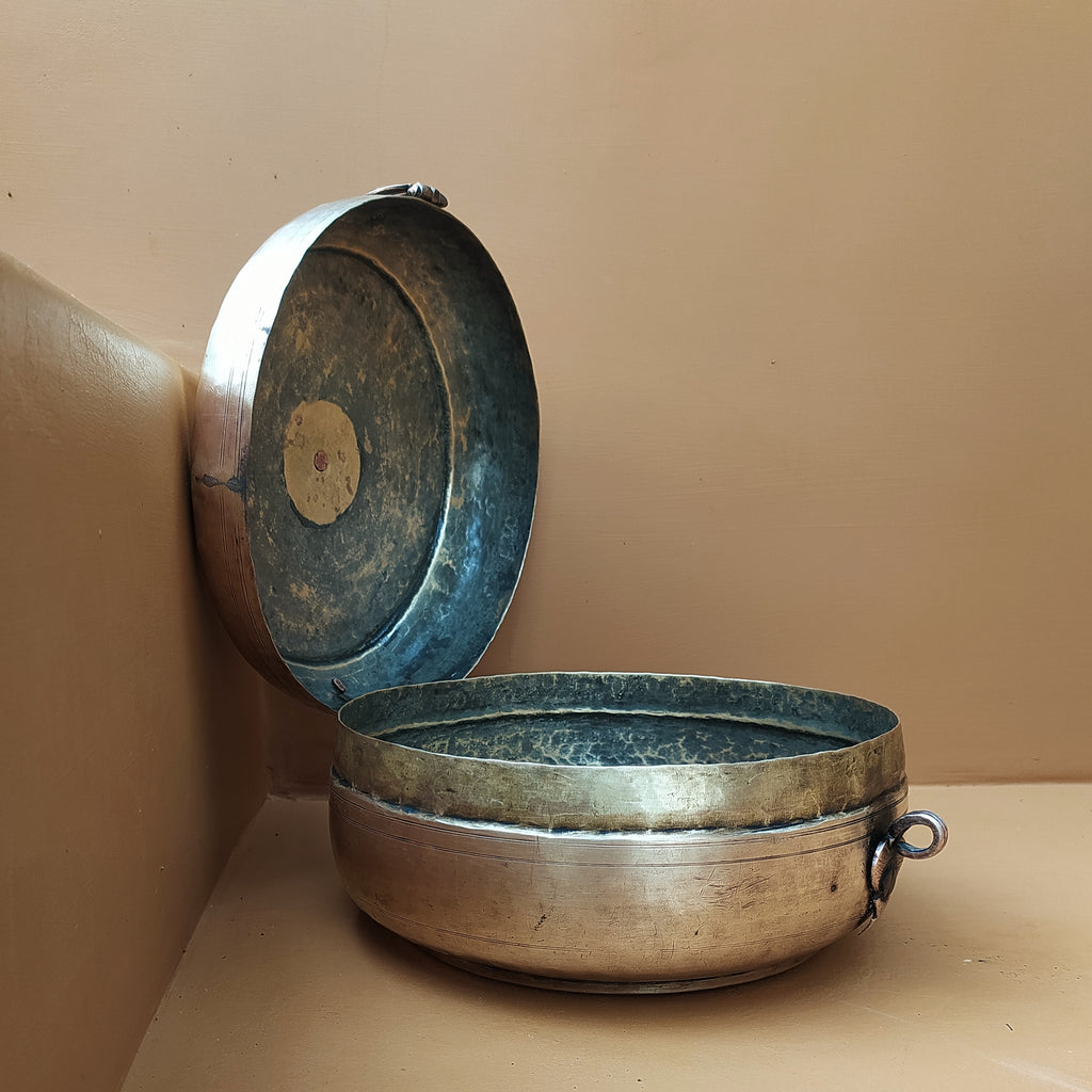 Traditional Brass Chappati Dabba | Bread Box From Northern India - Diameter 20 cm x Ht 10 cms