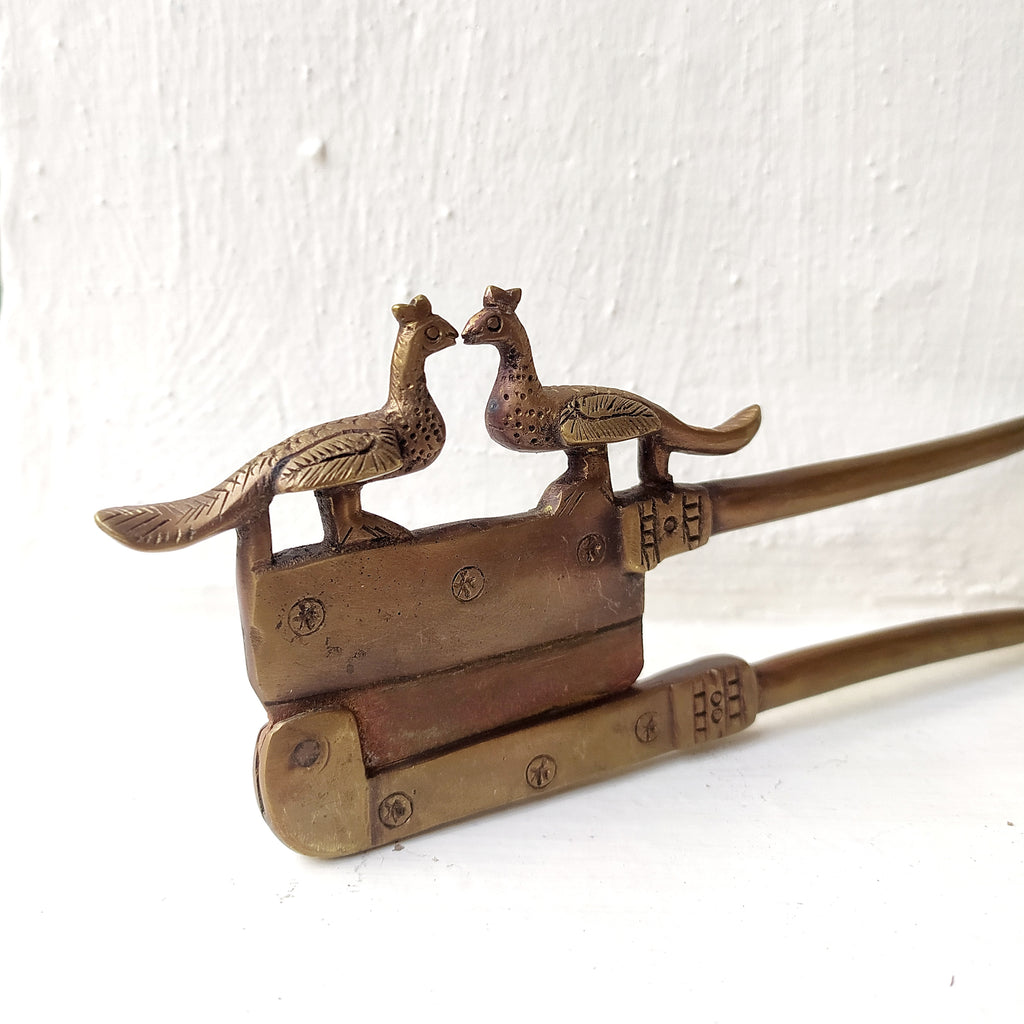 Vintage Brass Nut Cutter With Peacocks. Length 18 cm x Height 7 cm