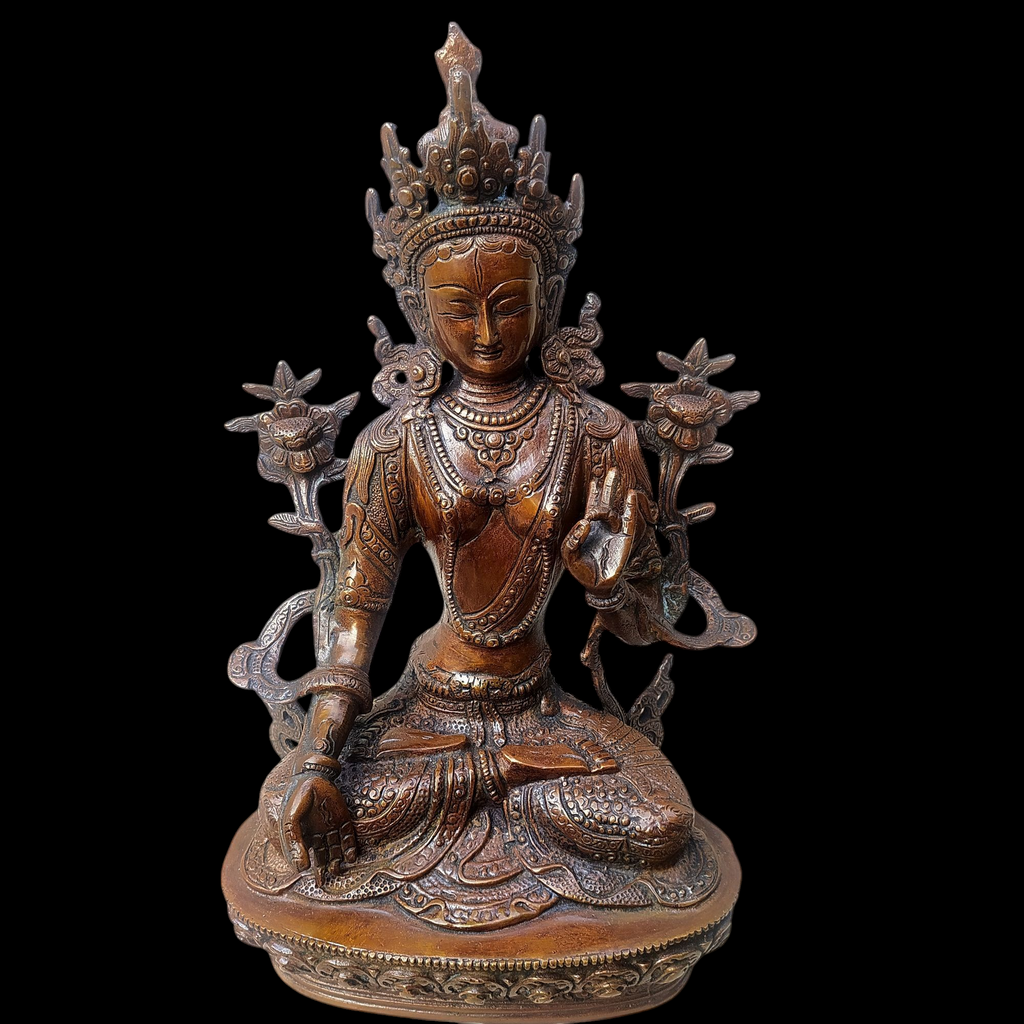 Brass Sculpture of Tara -Female Buddha & Goddess of Universal Compassion. Ht 32 cm x W 18 cm