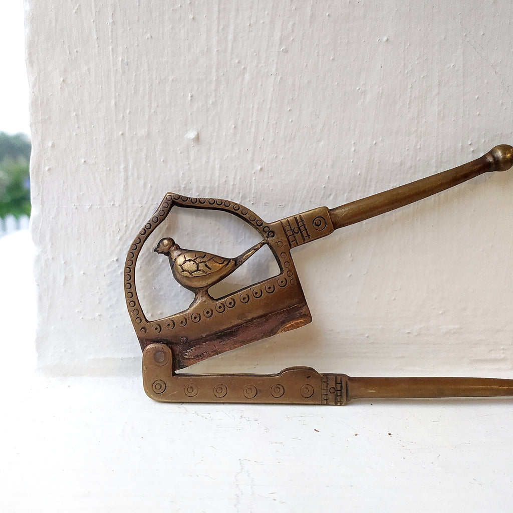 Vintage Mid century Design Brass Nut Cutter With Bird.  Length 14 cm x Height 7 cm