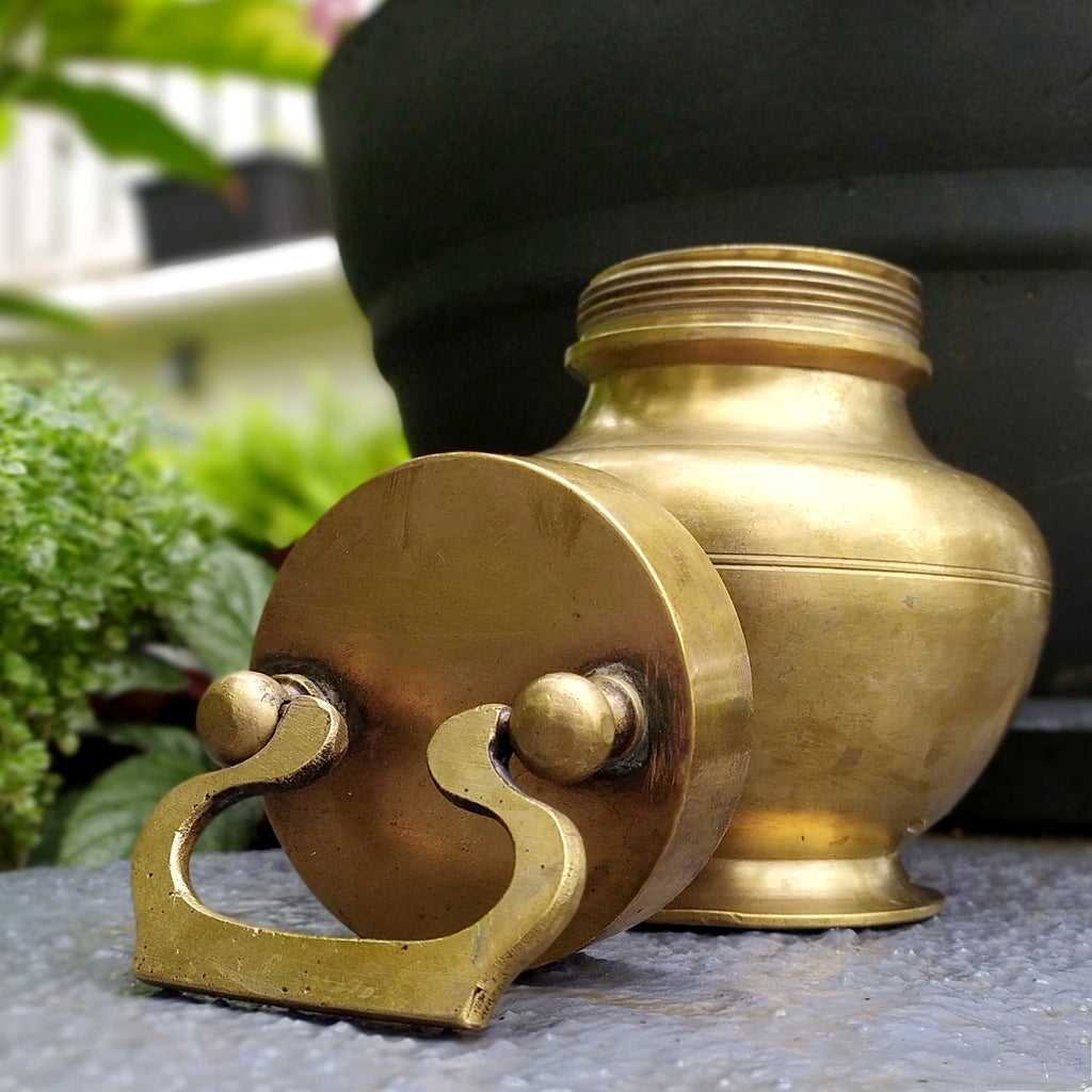 Vintage Brass Gangajal Vessel for Holy Ganges Water From The Himalayas. Height 15 cm