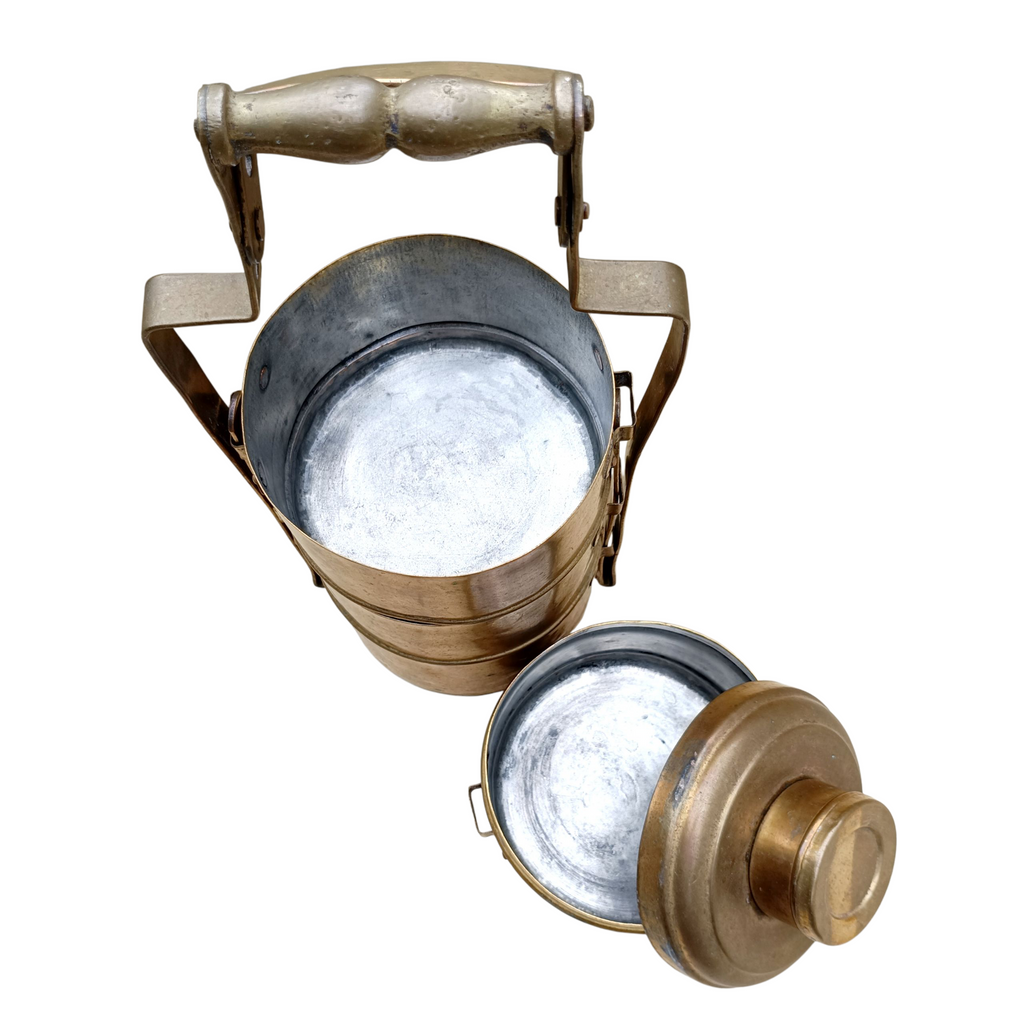 Vintage Brass Tiffin With 4 Containers. Height 42 cm x Diameter 14 cm