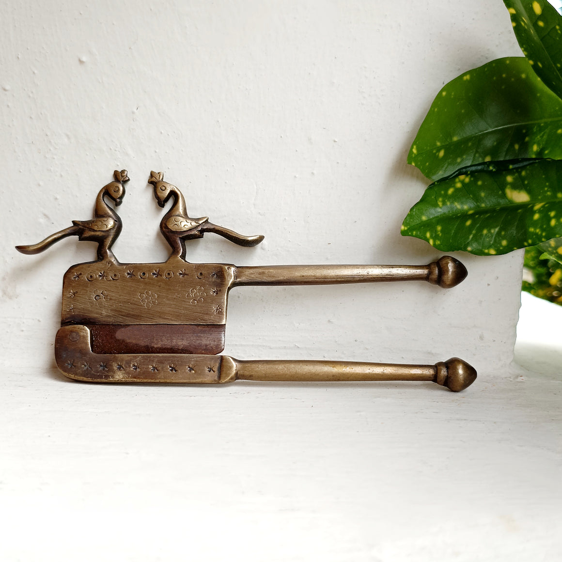 Vintage Brass Nut Cutter With Peacocks. Length 16 cm x Height 8 cm