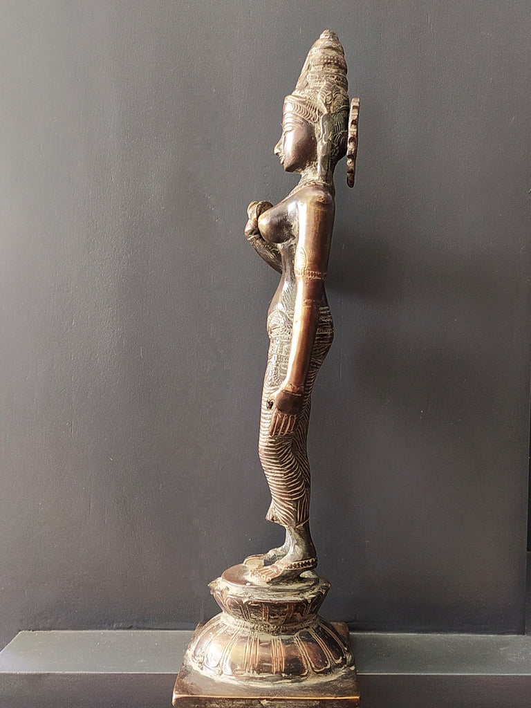 Vintage Divine Brass Sculpture Of Parvati - Goddess of Fertility, Love & Devotion. Height 33 cm