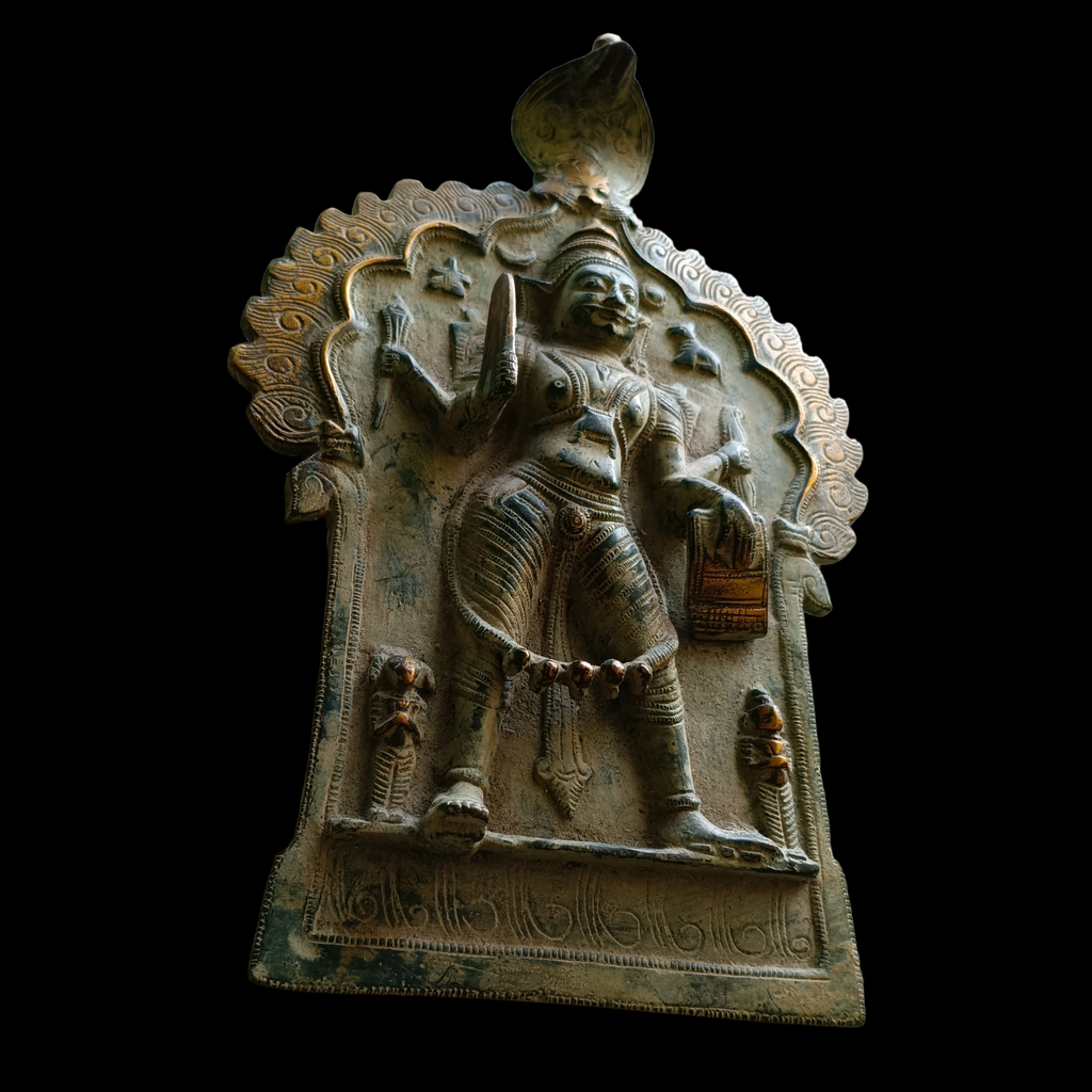 Vintage Brass Plaque of Veerabhadra | Shiva  - The Warrior. Height 29 cm x Width 19 cm