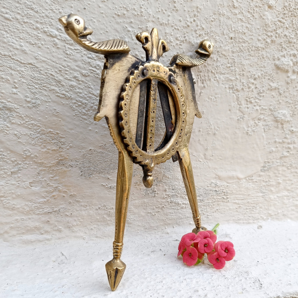 Vintage Brass Nut Cutter With Twin Peacocks. Length 17 cm x width 14 cm