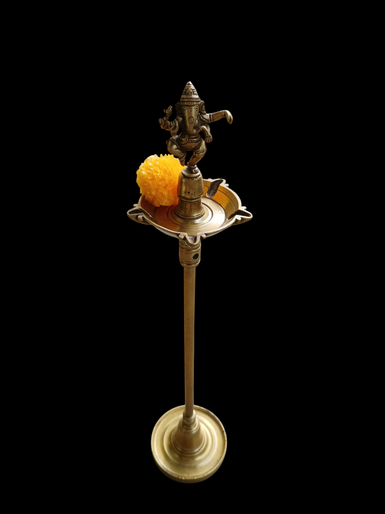 Divine Brass Oil Lamp With Ganesha - God Of Wisdom. Height 68 cm x Diameter 16 cm