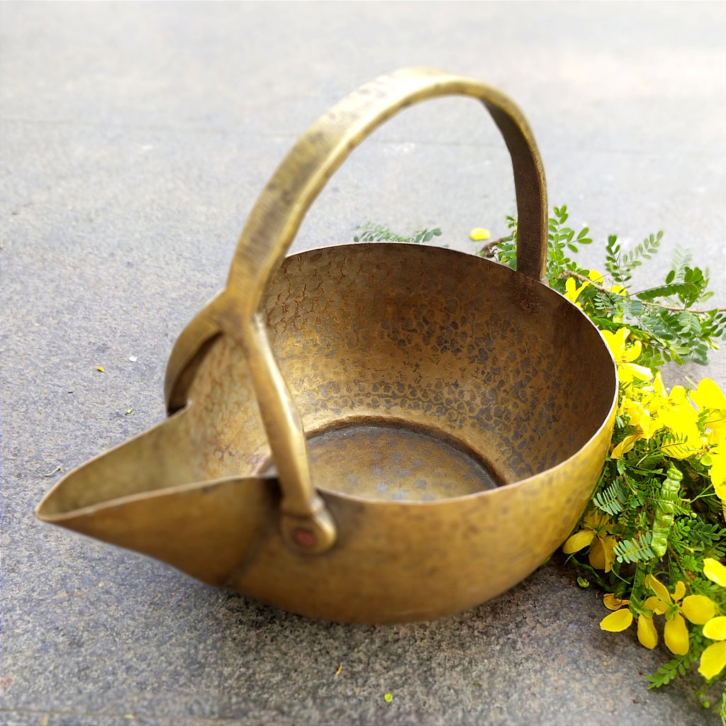 Vintage Brass Food Serving Vessel From South India. Length 27 cm  x Height 24 cm x Diameter 20 cm