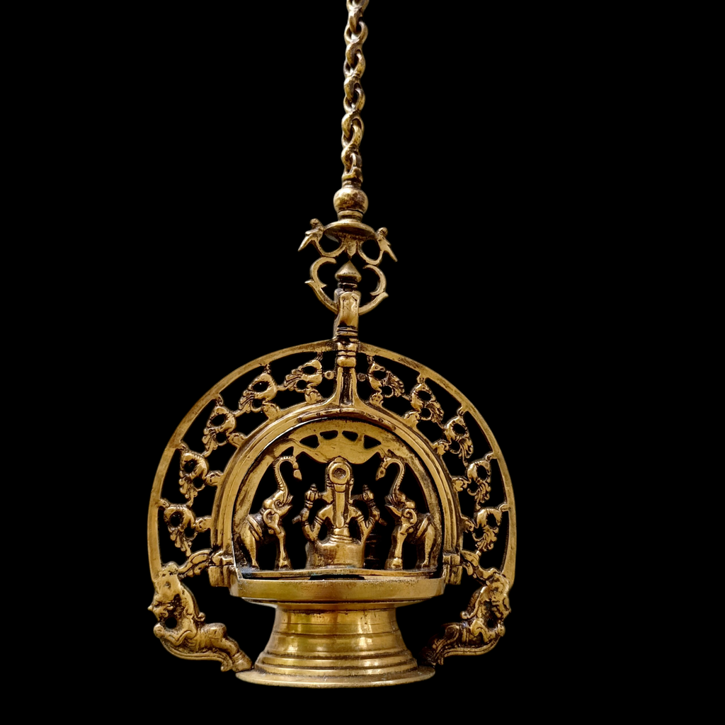 Traditional GajaLaxmi Vilakku Auspicious Oil Lamp From Kerala - 70 cm Length