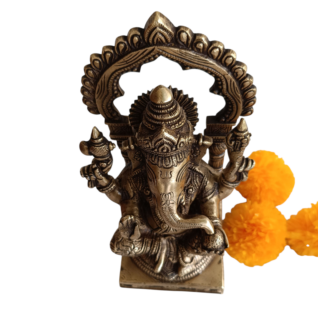 Divine Idol Of Lord Ganesha With Prabhavali - Height 22.5 cm x Width 12 cm x Depth 10 cm
