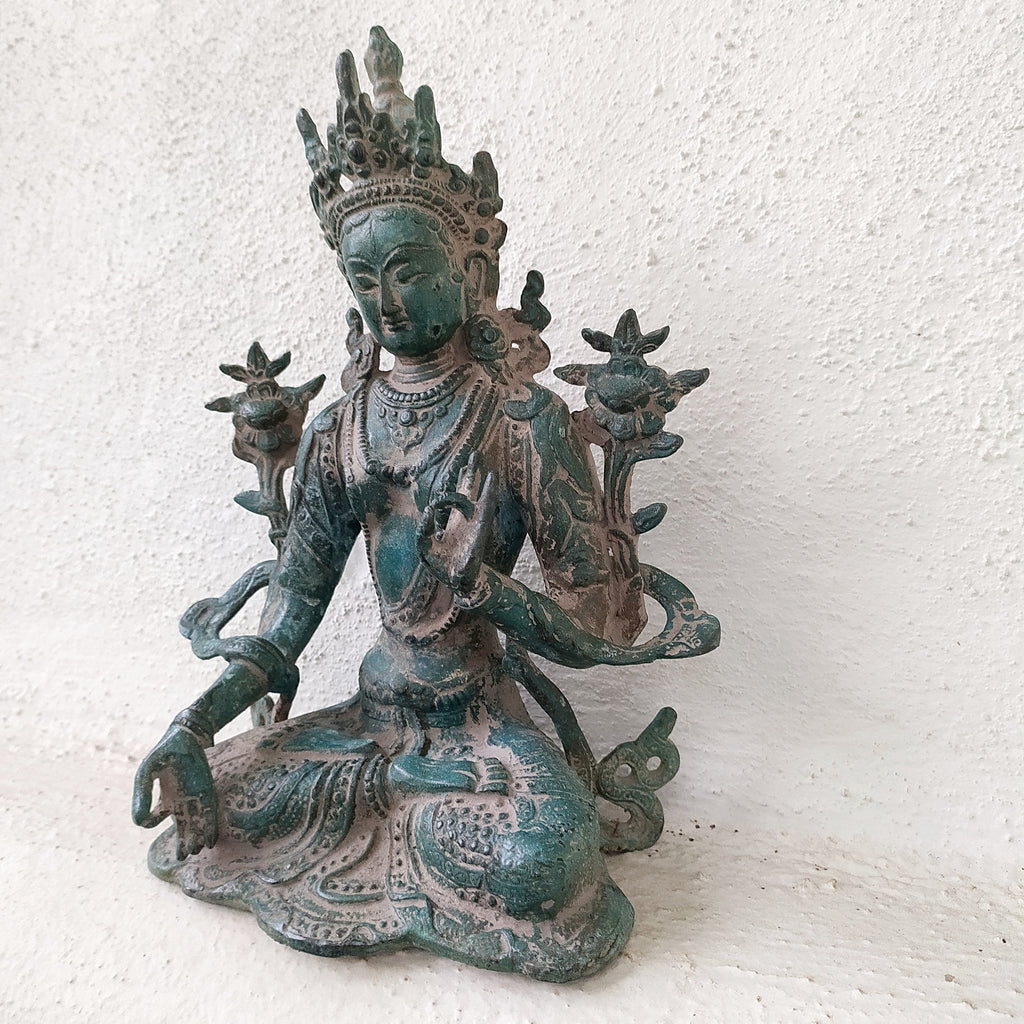 Brass Sculpture of Tara -Female Buddha & Goddess of Universal Compassion. Ht 27 cm x W 20 cm