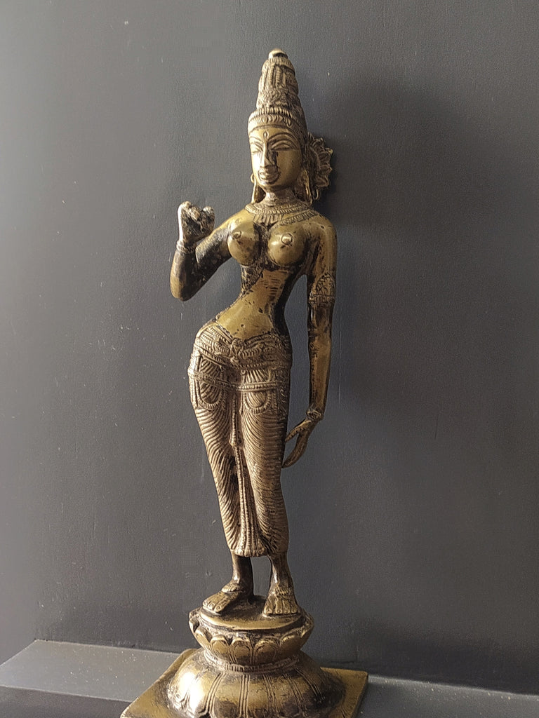 Vintage Divine Brass Sculpture Of Parvati - Goddess of Fertility, Love & Devotion. Height 33 cm