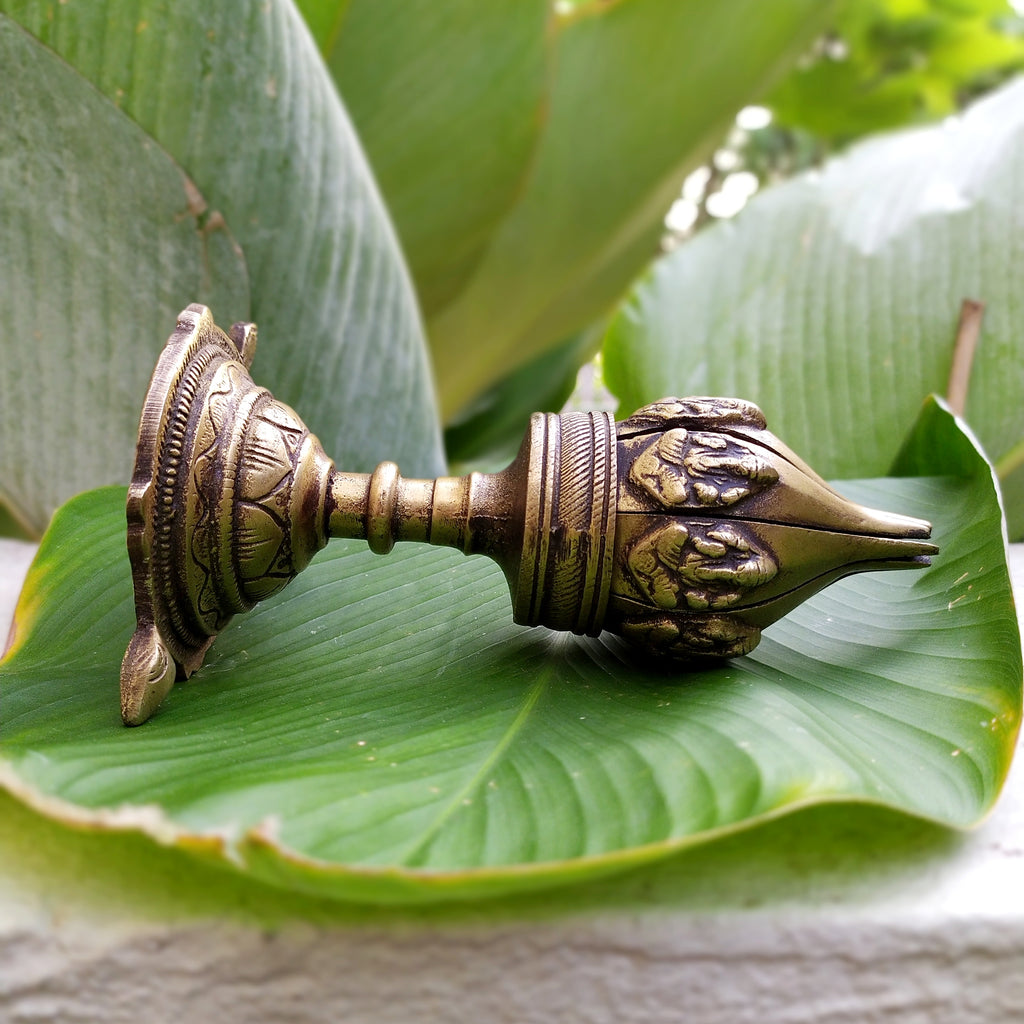 Vintage Ganesha Brass Lotus Lamp With 16 Petals On a Turtle Base. Height 16 cm