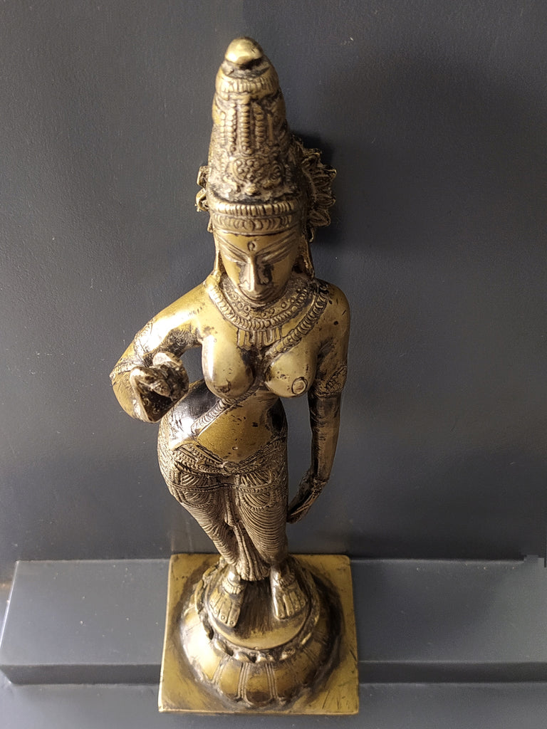 Vintage Divine Brass Sculpture Of Parvati - Goddess of Fertility, Love & Devotion. Height 33 cm