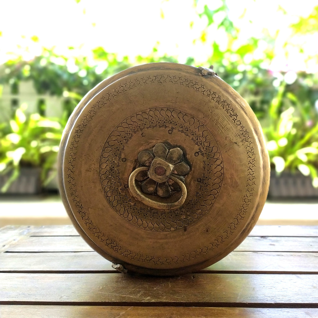 Traditional Brass Chappati Dabba | Bread Box From Northern India - Diameter 23 cm x Ht 10 cms
