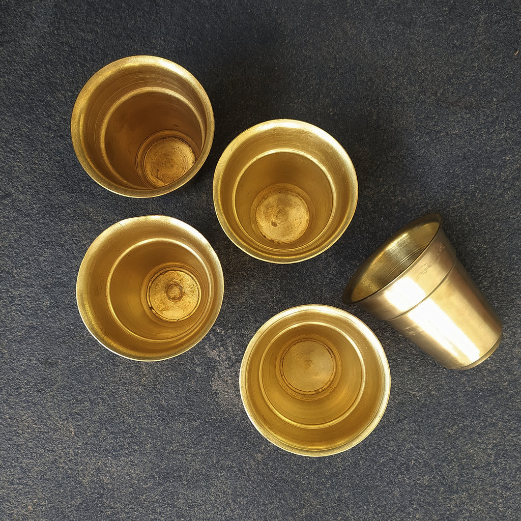Vintage Collection Of 5 Brass Tea Glasses. Height 10 cm x Diameter 9 cm