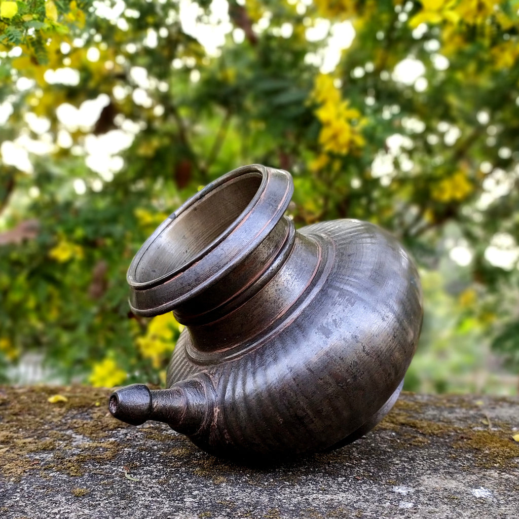 Vintage Brass Drinking Water Ribbed Lota | Vessel With Spout. Height 14.5 cm x Diameter 9 cm