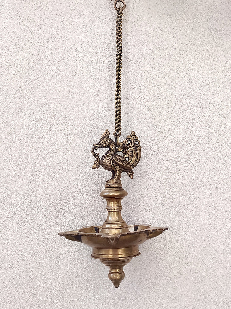 Vintage Brass Oil & Wick Lamp of The Mythical Hamsa - 58 cm Tall