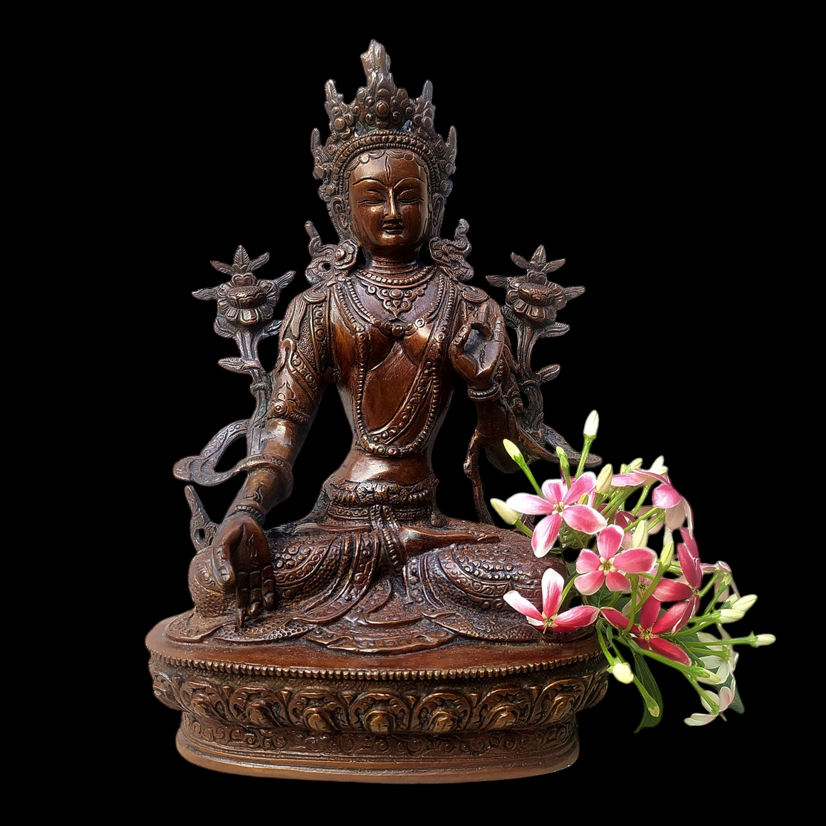 Brass Sculpture of Tara -Female Buddha & Goddess of Universal Compassion. Ht 32 cm x W 18 cm