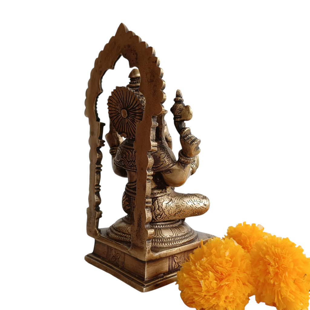 Divine Idol Of Lord Ganesha With Prabhavali - Height 22.5 cm x Width 12 cm x Depth 10 cm