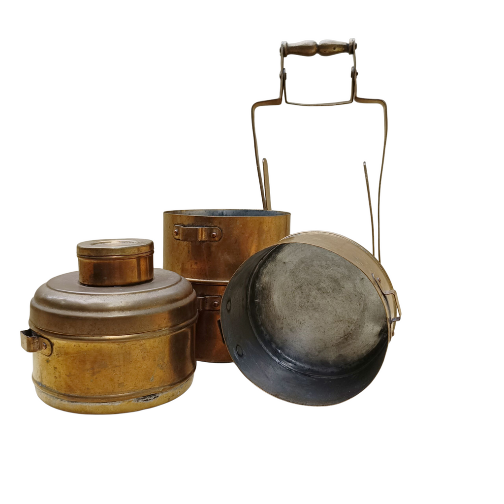 Vintage Brass Tiffin With 4 Containers. Height 42 cm x Diameter 14 cm