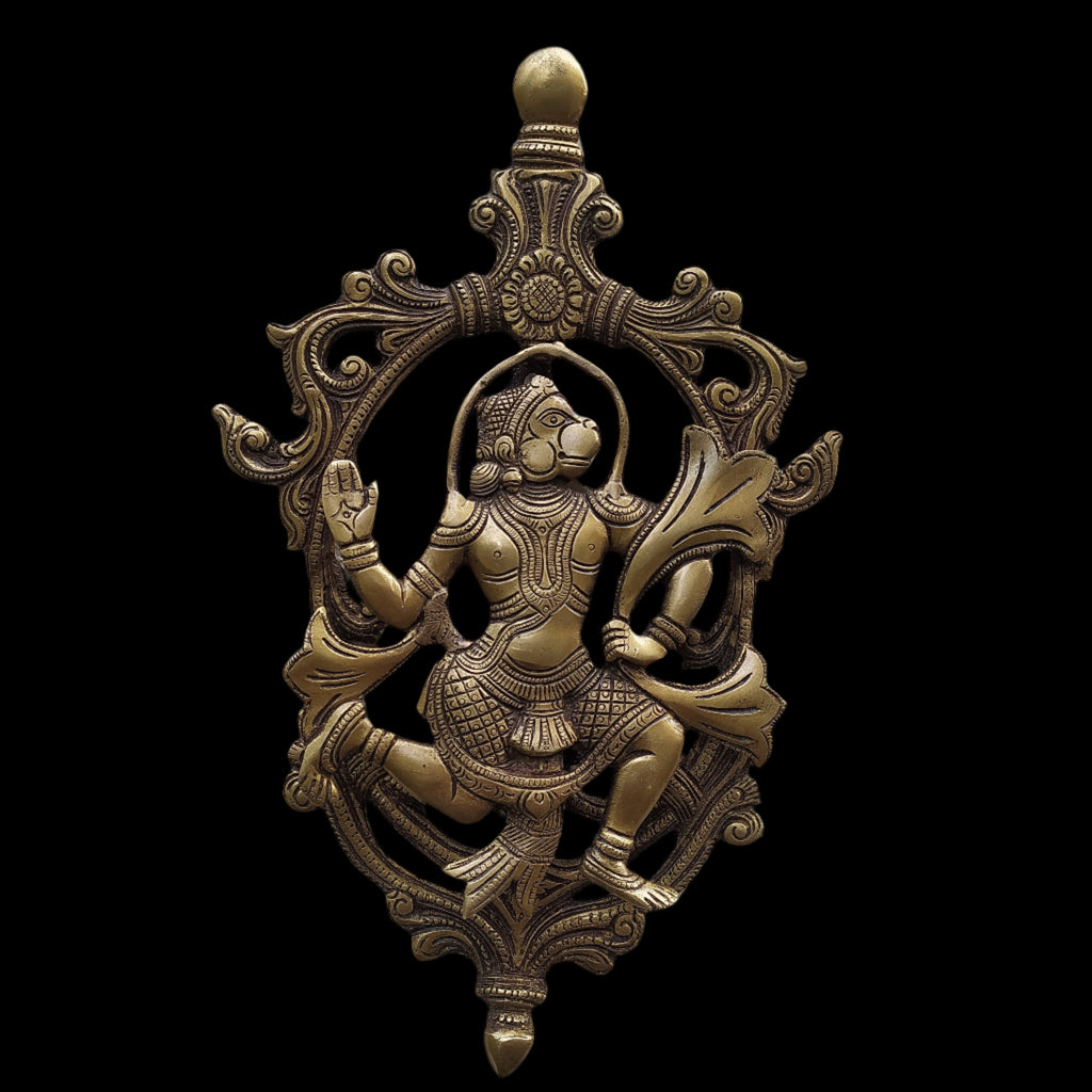 Majestic Handcrafted Brass Plaque of Hindu Diety Hanuman. Height 34 cm x Width 21 cm