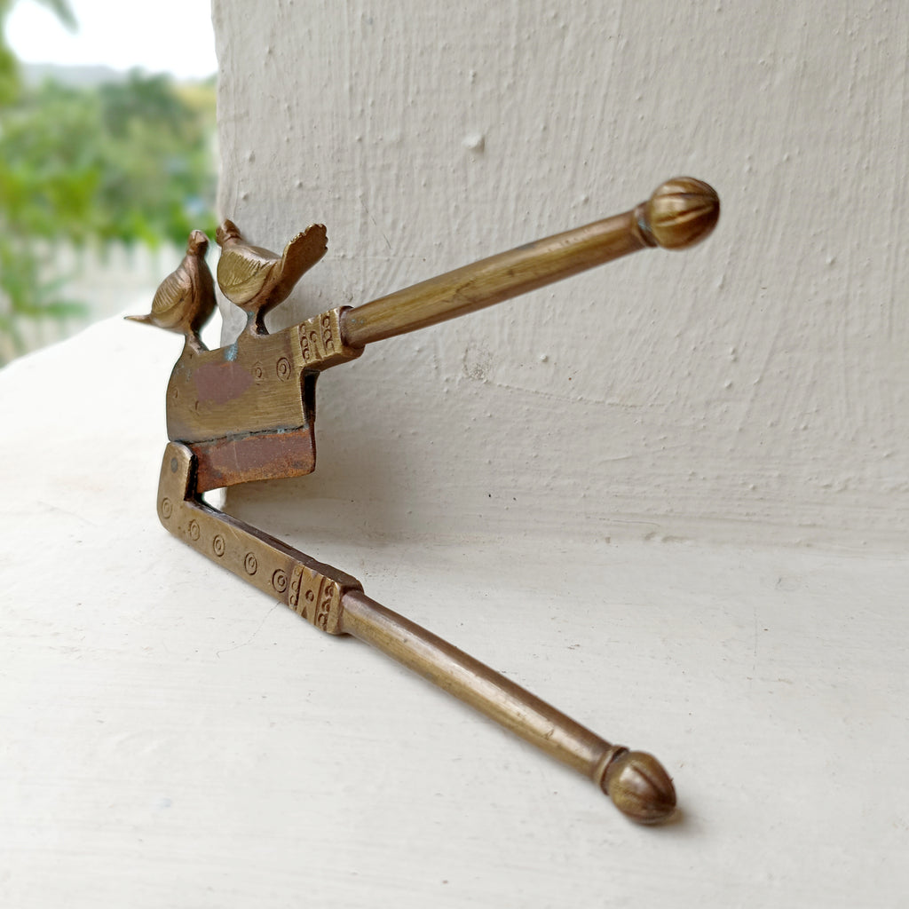 Vintage Mid century Design Brass Nut Cutter With Birds.  Length 14.5 cm x Height 7 cm