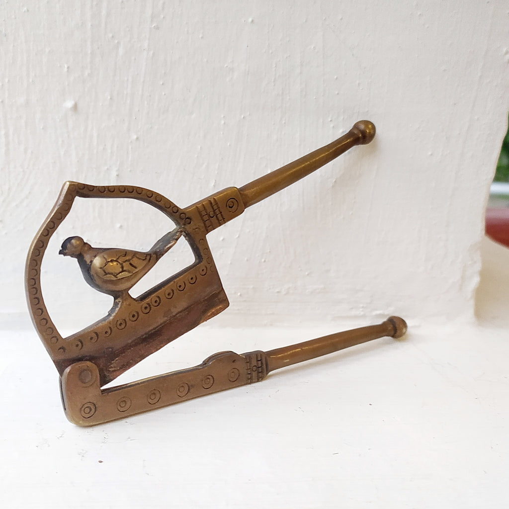 Vintage Mid century Design Brass Nut Cutter With Bird.  Length 14 cm x Height 7 cm