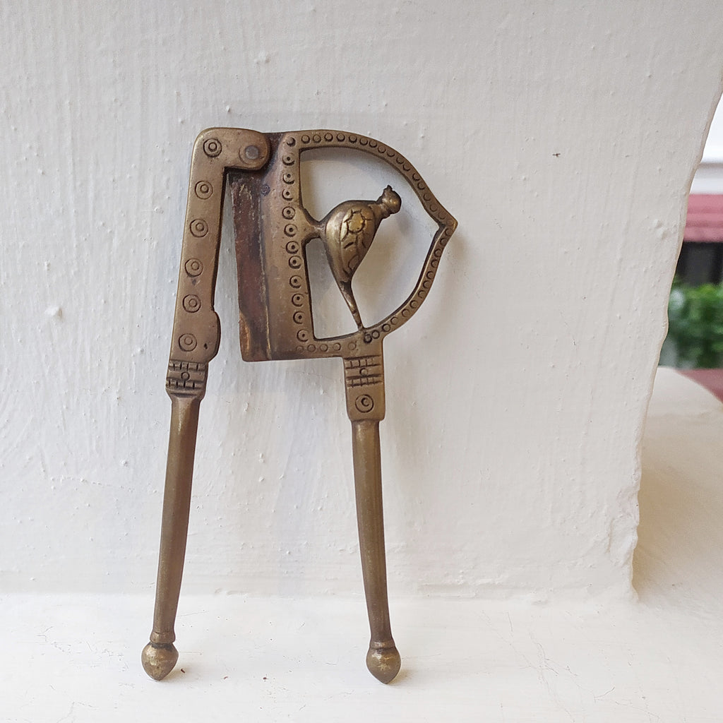 Vintage Mid century Design Brass Nut Cutter With Bird.  Length 14 cm x Height 7 cm