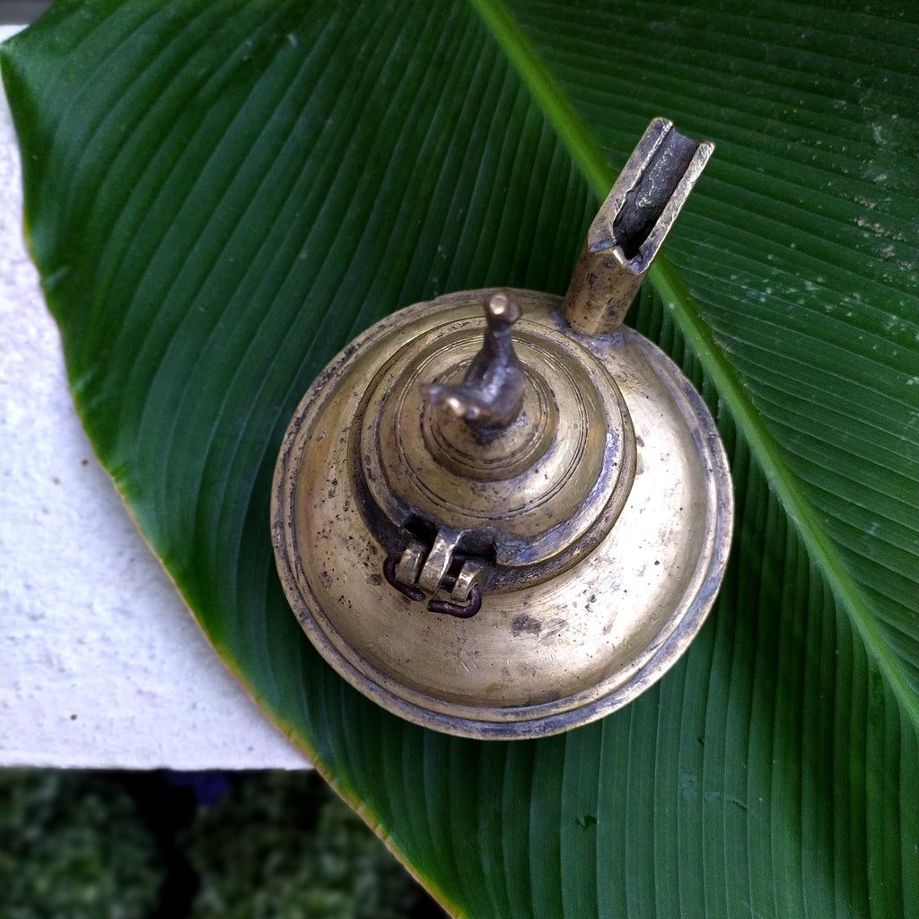 Vintage Brass Ghee Daan With Spout From South India, Ht 15 cm x Length 16 cm