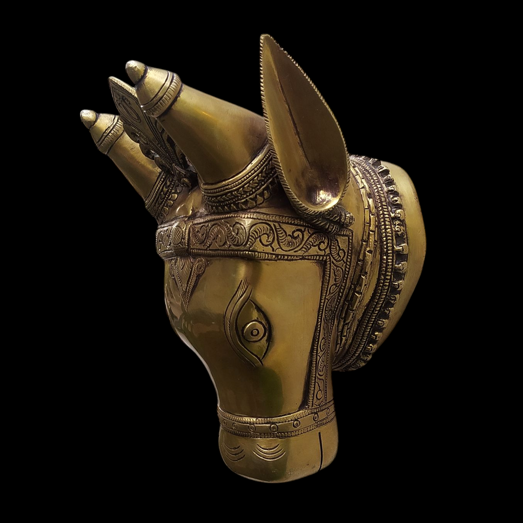 Majestic Handcrafted Brass Nandi Bull - Vahan Of Lord Shiva. Height 27 cm x Width 17 cm x Depth 19 cm
