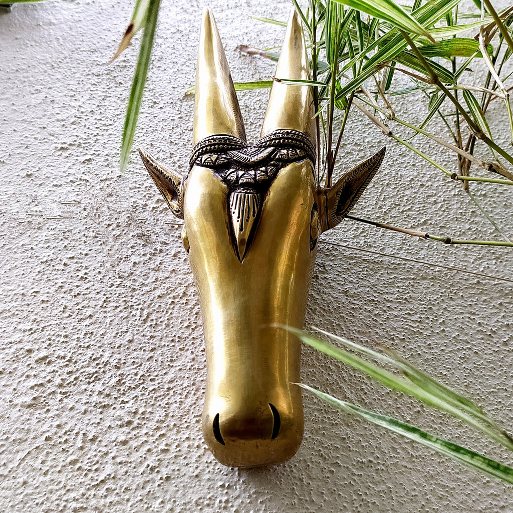 Majestic Handcrafted Brass Nandi Bull - Vahan Of Lord Shiva. Height 29 cm x Width 15 cm x Depth 7 cm