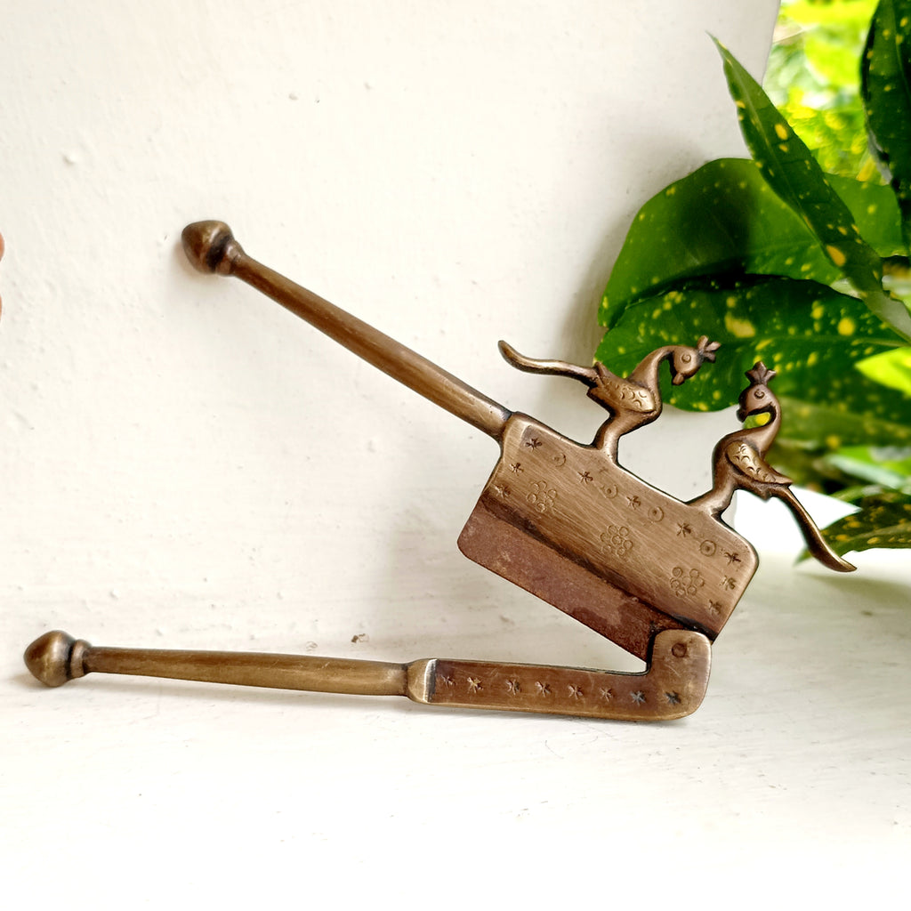 Vintage Brass Nut Cutter With Peacocks. Length 16 cm x Height 8 cm