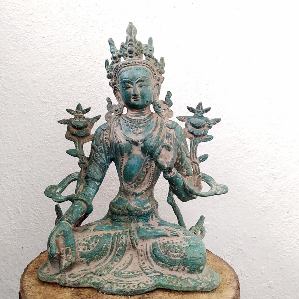 Brass Sculpture of Tara -Female Buddha & Goddess of Universal Compassion. Ht 27 cm x W 20 cm