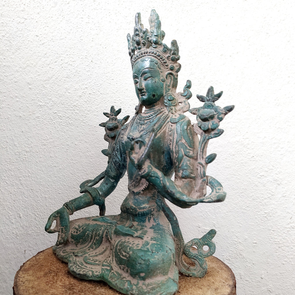 Brass Sculpture of Tara -Female Buddha & Goddess of Universal Compassion. Ht 27 cm x W 20 cm