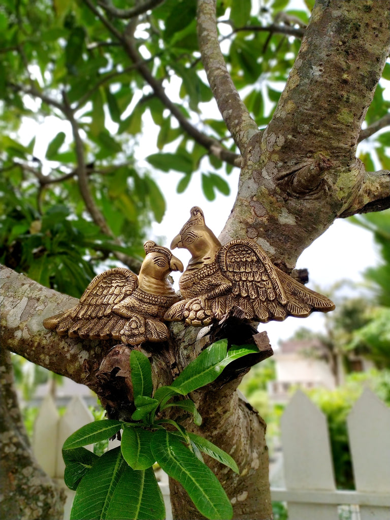 Enchanting Pair of Brass Parrots. Length 16 cm x Height 13 x Depth 5 cm