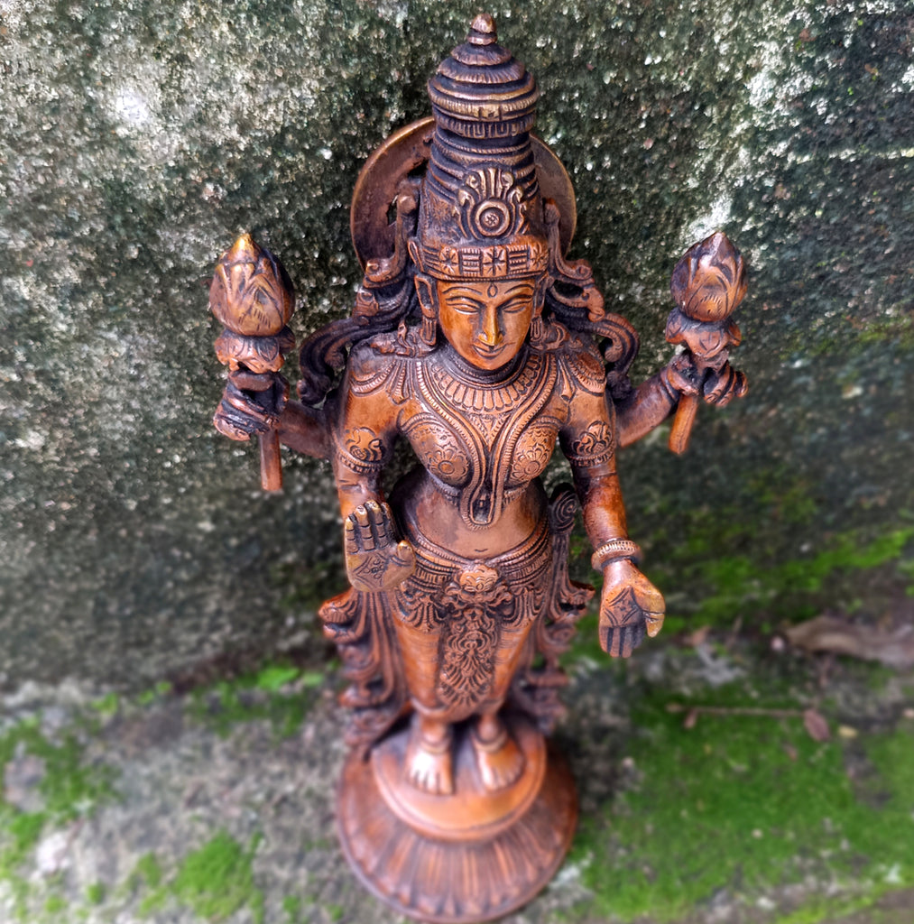 Brass Sculpture of Lakshmi - Goddess Of Wealth .  Ht 32 cm x Width 15 cm